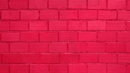 Image showing Vivid Crimson Red Painted Brick Wall