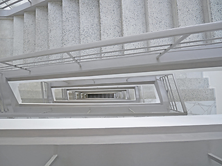 Image showing Long stairwell in shades of gray,  staircase niche top view