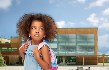 Image showing sad little african american girl with backpack