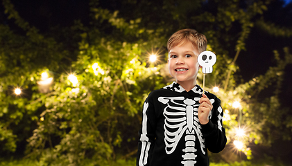 Image showing boy in halloween costume of skeleton making faces