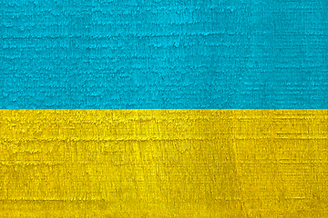 Image showing Ukrainian National Flag Painted on the Old Dried Wooden Texture