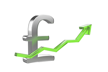 Image showing Pound sterling symbol with green arrow pointing up