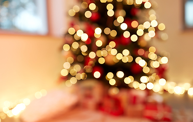 Image showing blurred decorated christmas tree at home