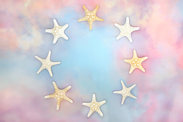 Image showing Starfish Shell Minimal Wreath on Sky Cloud Background