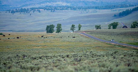 Image showing The sun setting over the Lamar Valley near the northeast entranc