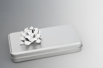 Image showing Brushed Metal Gift Box with Silver Bow