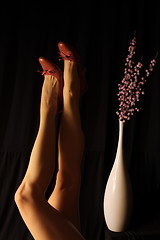 Image showing Woman legs and vase