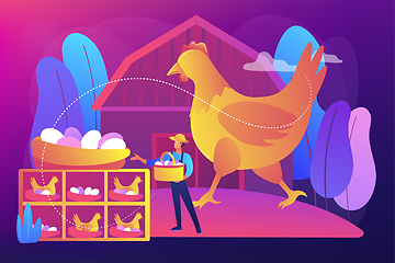 Image showing Free run chicken and eggs concept vector illustration.