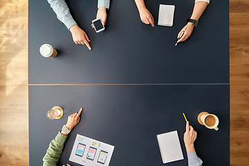 Image showing business team pointing fingers to office table