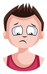 Image showing Brown haired boy in red top is very sad illustration vector on w