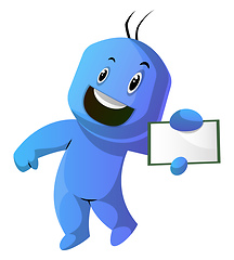 Image showing Dancing blue cartoon caracter with a notepad illustration vector