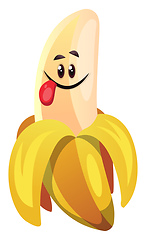 Image showing Pealed banana with tongue out illustration vector on white backg