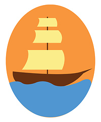 Image showing Vintage sailor ship floating on blue water vector or color illus
