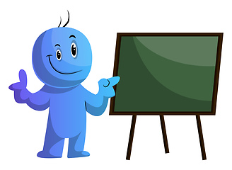 Image showing Blue cartoon caracter and the board illustration vector on white