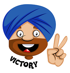 Image showing Muslim human emoji with victory sign, illustration, vector on wh