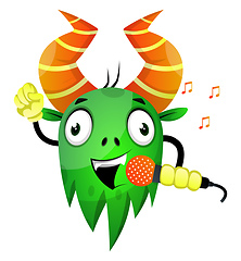 Image showing Monster singing on microphone, illustration, vector on white bac