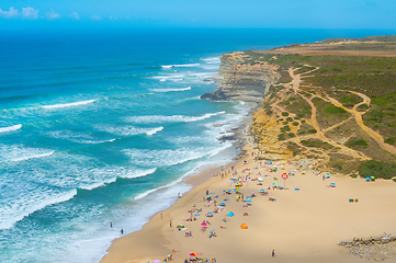 Image showing People ocean beach coastline Portugal