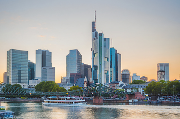 Image showing Sunset skyline with Frankfurt embanment