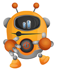 Image showing Yellow robot showing his power button illustration vector on whi