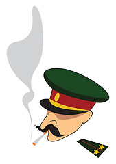 Image showing An army officer smoking a long cigarette vector color drawing or