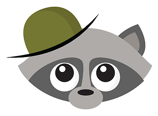 Image showing Raccoon wearing hat, vector or color illustration.