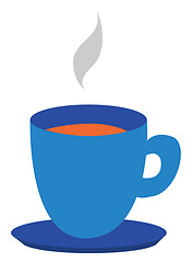 Image showing Clipart of a blue teacup and saucer filled with the hot steaming