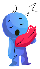 Image showing Blue cartoon caracter with a pillow illustration vector on white