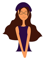 Image showing Portraite of a girl in purple dress long brown hair and eyeglass