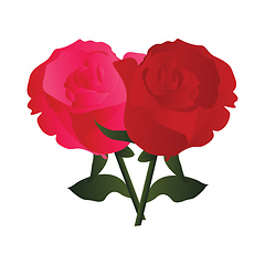 Image showing Vector illustration of pink and red  roses with green leafs on w