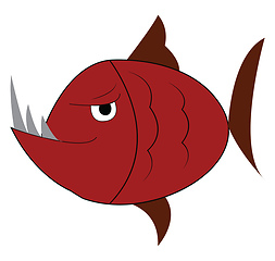Image showing An angry red fish with sharp long teeth vector color drawing or 