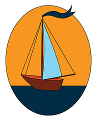 Image showing Sailnig boat with blue flag on blue water vector illustration in