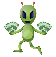 Image showing Alien with money, illustration, vector on white background.