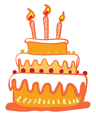 Image showing Clipart of a beautiful three-layered birthday cake with three gl