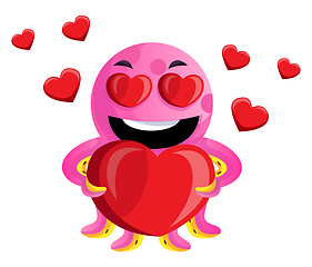 Image showing Pink octopus in love illustration vector on white background