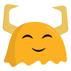 Image showing Smiling yellow monster with horns print vector on white backgrou