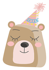 Image showing A cute grizzly bear is enjoying birthday party with his party ha