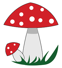 Image showing Red mushrooms with white polka dots illustration vector on white