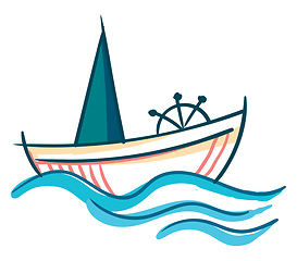 Image showing A sailing boat with ship wheel vector or color illustration