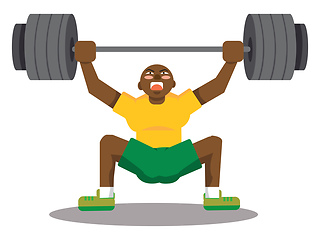 Image showing Black man doing snatch with weights, illustration, vector on whi