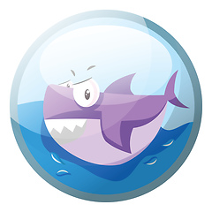 Image showing Cartoon character of an angry purple shark in the water vector i