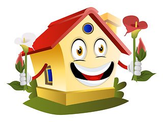 Image showing House is holding flowers, illustration, vector on white backgrou