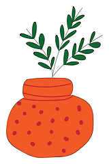 Image showing Orange dotted vase with plant inside vector illustration on whit