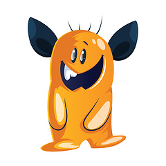 Image showing Goofy-looking  yellow cartoon monster with big  black ears white