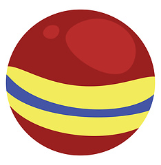 Image showing A big red decorative ball with designs of yellow and blue band-l