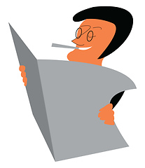 Image showing A man reading a newspaper while smoking his cigar vector color d
