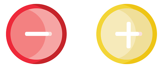 Image showing Red minus and yellow plus buttons vector illustration on white b