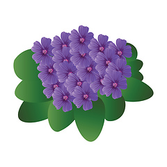 Image showing Vector illustration of purple violet flowers with green leafs  o