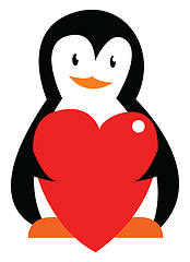 Image showing A penguin holding a beautiful red heart symbolizes love vector c