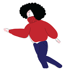 Image showing Abstract cartoon of a running girl in red sweaer and blue pants 