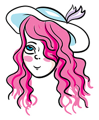 Image showing Girl with light pink hair and blue hat looks beautiful vector or